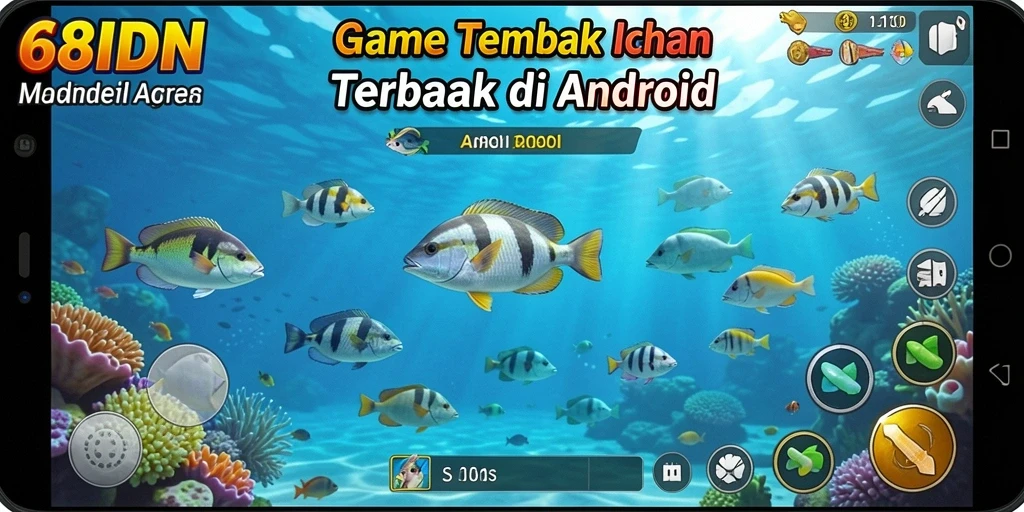 Screenshot gameplay utama 68IDN menampilkan aksi menembak ikan.