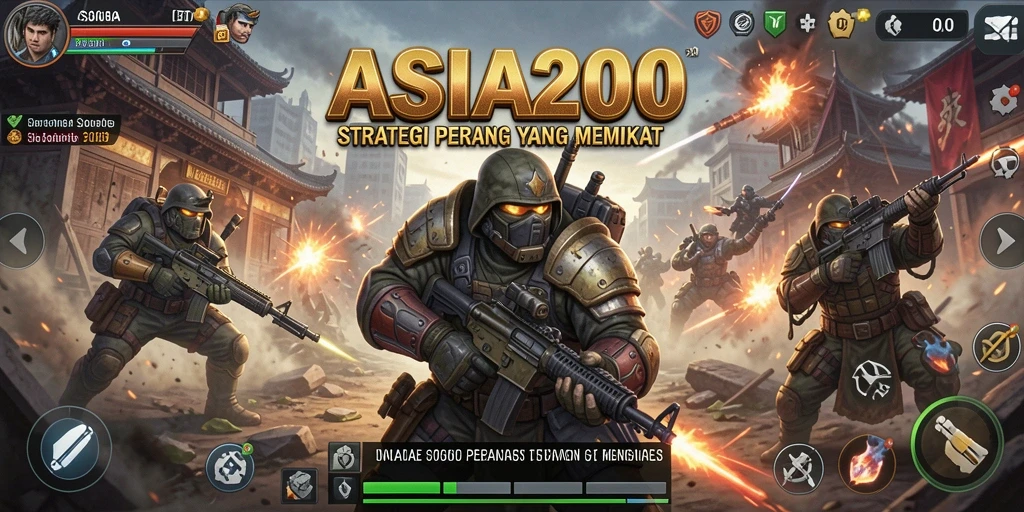 Screenshot main ASIA200 menunjukkan aksi pertempuran strategi yang intens.