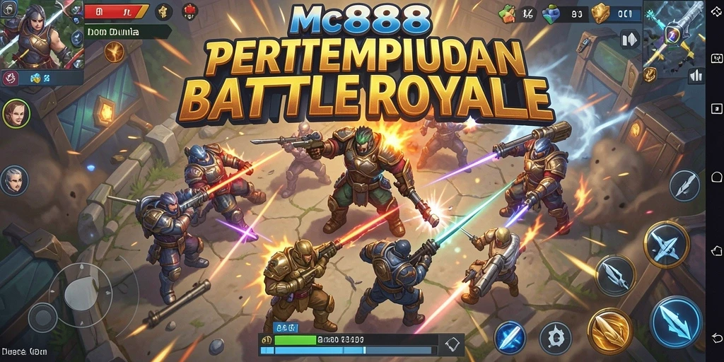 Screenshot gameplay <strong>MC888</strong> menampilkan aksi pertempuran intens di medan laga Battle Royale.