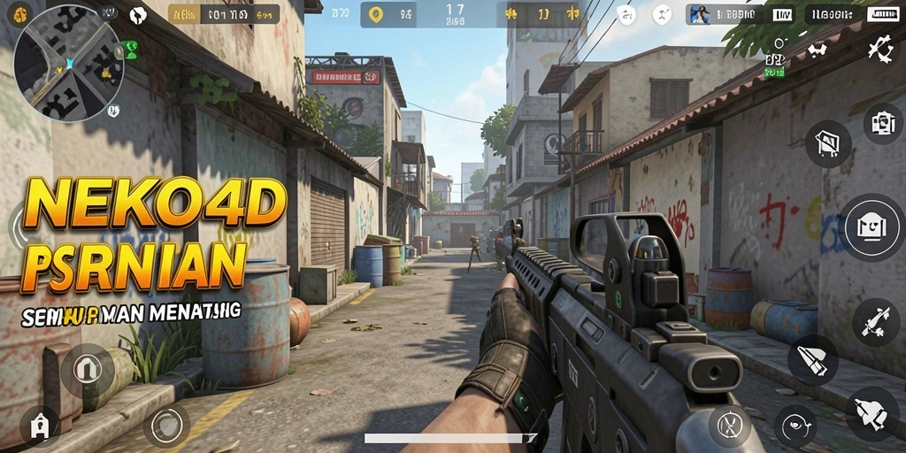 Screenshot utama NEKO4D menampilkan aksi gameplay FPS yang seru.
