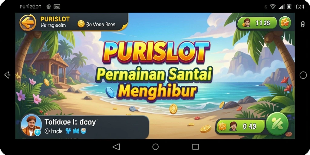 Screenshot gameplay <strong>PURISLOT</strong> yang menampilkan suasana santai dan menyenangkan.