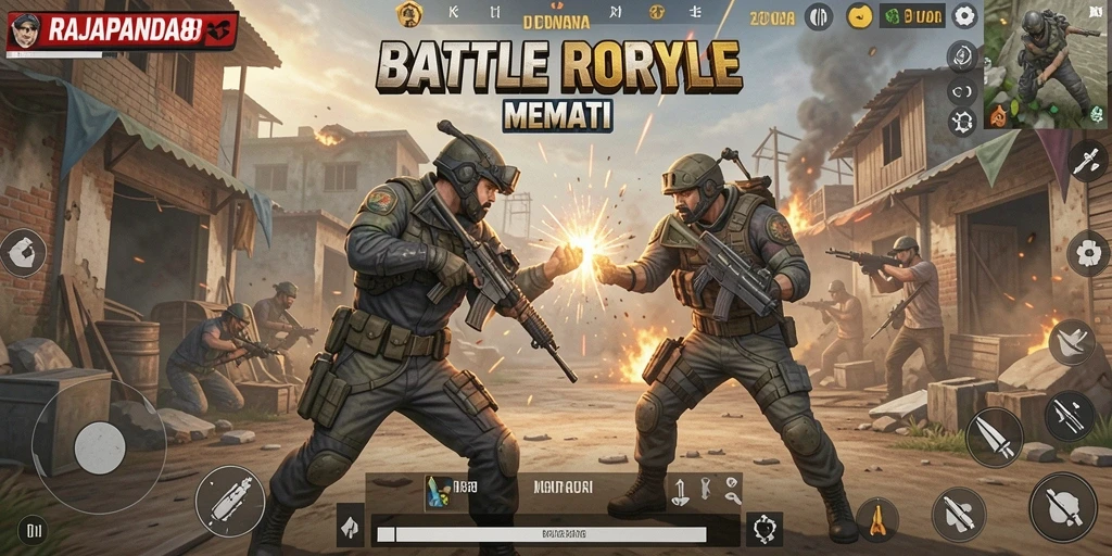 Tampilan seru gameplay RAJAPANDA88 dalam pertempuran intens.