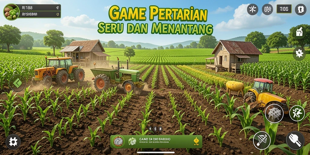 Tampilan gameplay RI188 saat bertani dengan pemandangan indah.