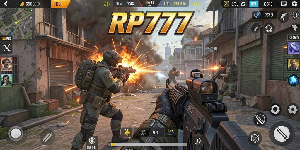 Screenshot menunjukkan aksi mendebarkan dalam gameplay FPS RP777.