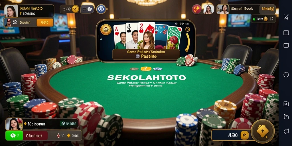 Tampilan gameplay <strong>SEKOLAHTOTO</strong> yang menarik dengan suasana poker yang mendebarkan.