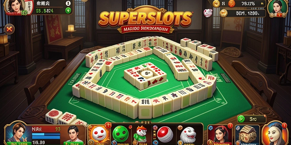 Tampilan gameplay SUPERSLOTS yang mendebarkan dalam permainan Mahjong.