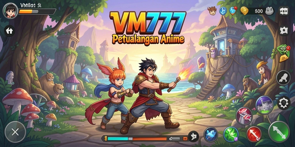 Screenshot gameplay VM777 menampilkan aksi seru dengan karakter anime yang dinamis.