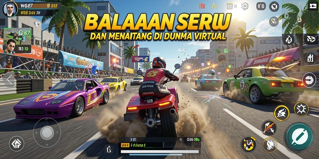 Tangkapan layar gameplay WG87 yang menampilkan balapan intens.